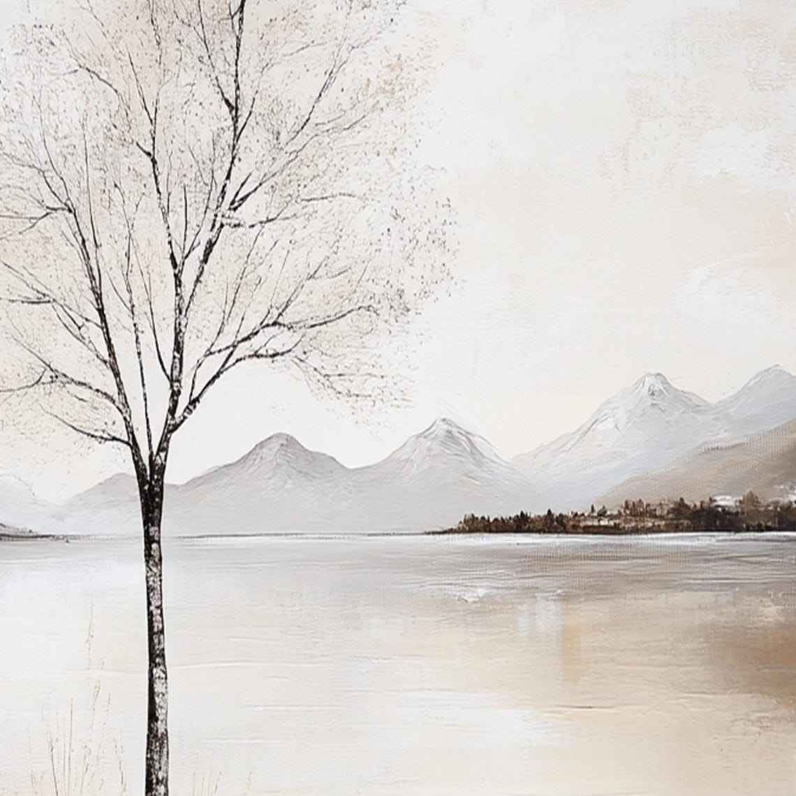 Lone Bare Tree by a Calm Reflective Lake With Distant Mountains Poster - Image 2