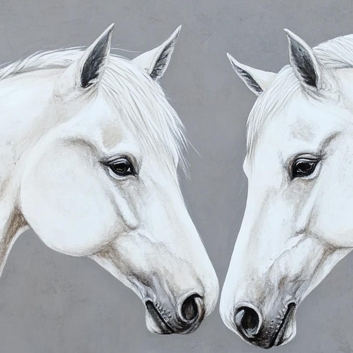 Gray And White Horse Portrait Oil Painting Original Animal Painting White Horse Wall Art Horse Painting Living Room Office Wall Decor - Image 2