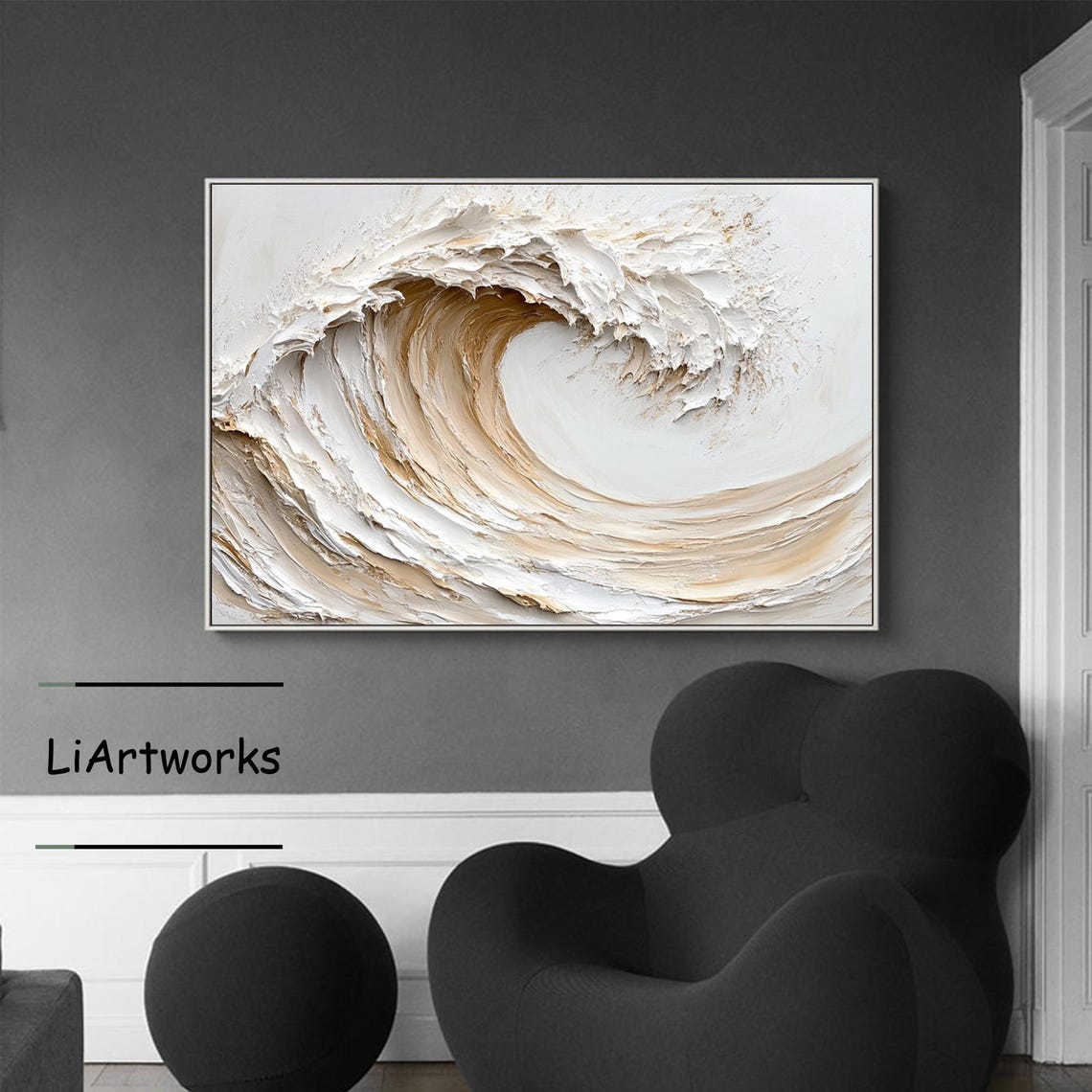 Ivory White Ocean Wave Curl Circle in Soft Neutral Tones Poster - Image 4