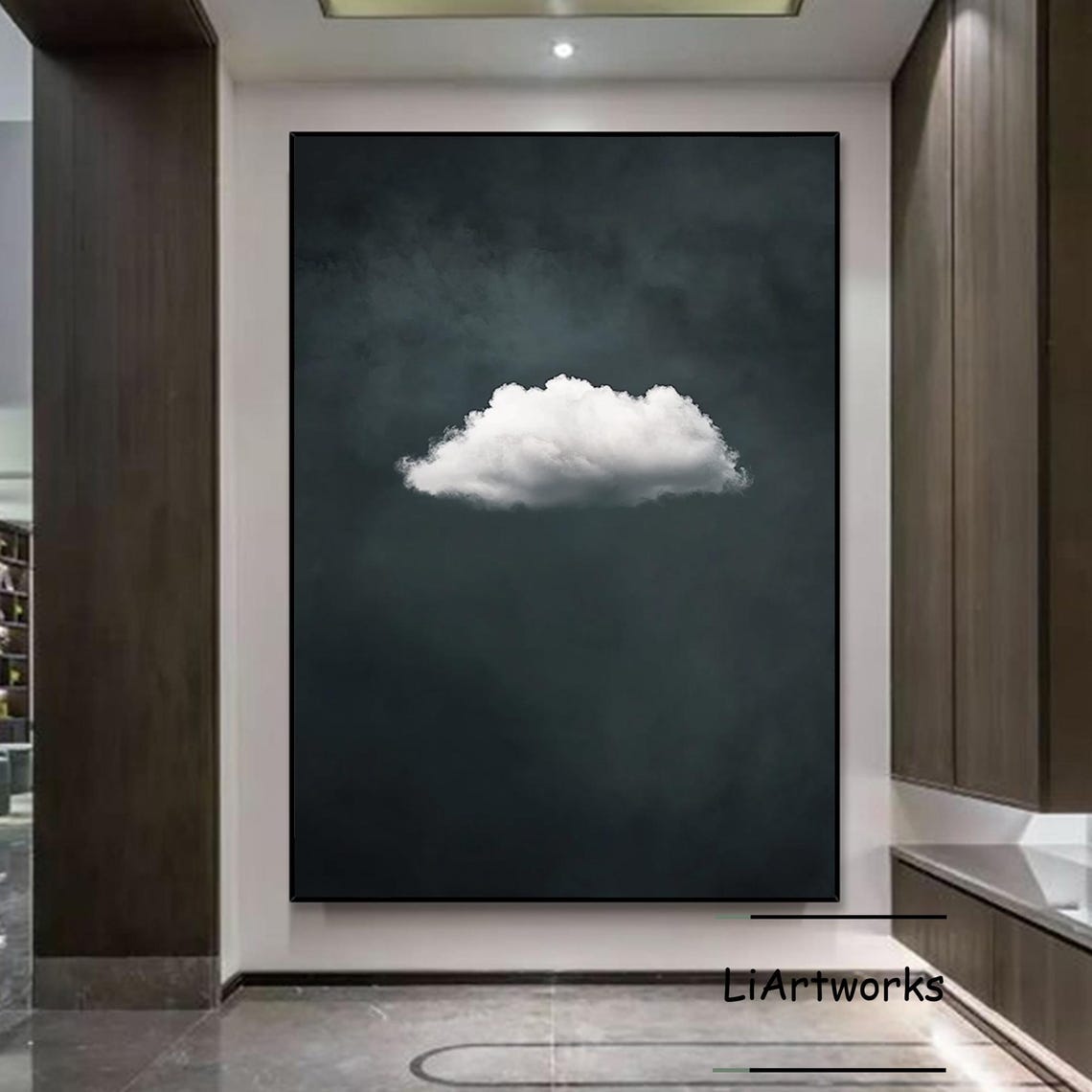 Lone White Cloud On Dark Night Sky Minimalist Art Wall Poster - Image 4