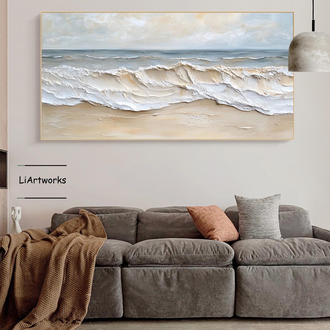 Soft Blue Ocean Wave Breaking Over Pale Sandy Shore Art Poster - Image 4