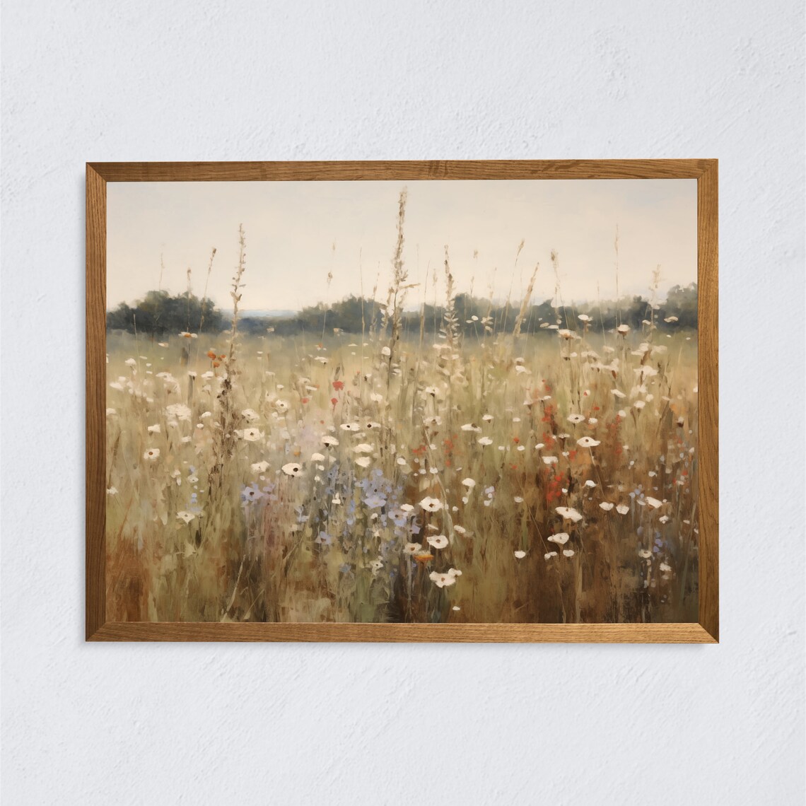 Field Of Subtle Wildflowers Oil Painting Vintage Countryside Wall Art