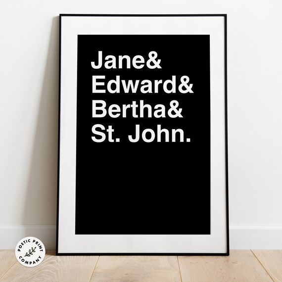 Jane Eyre Characters Jane Edward Bertha And St John Typography Poster