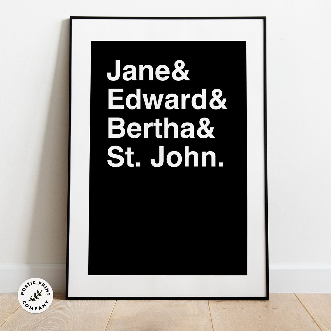 Jane Eyre Characters Jane Edward Bertha And St John Typography Poster