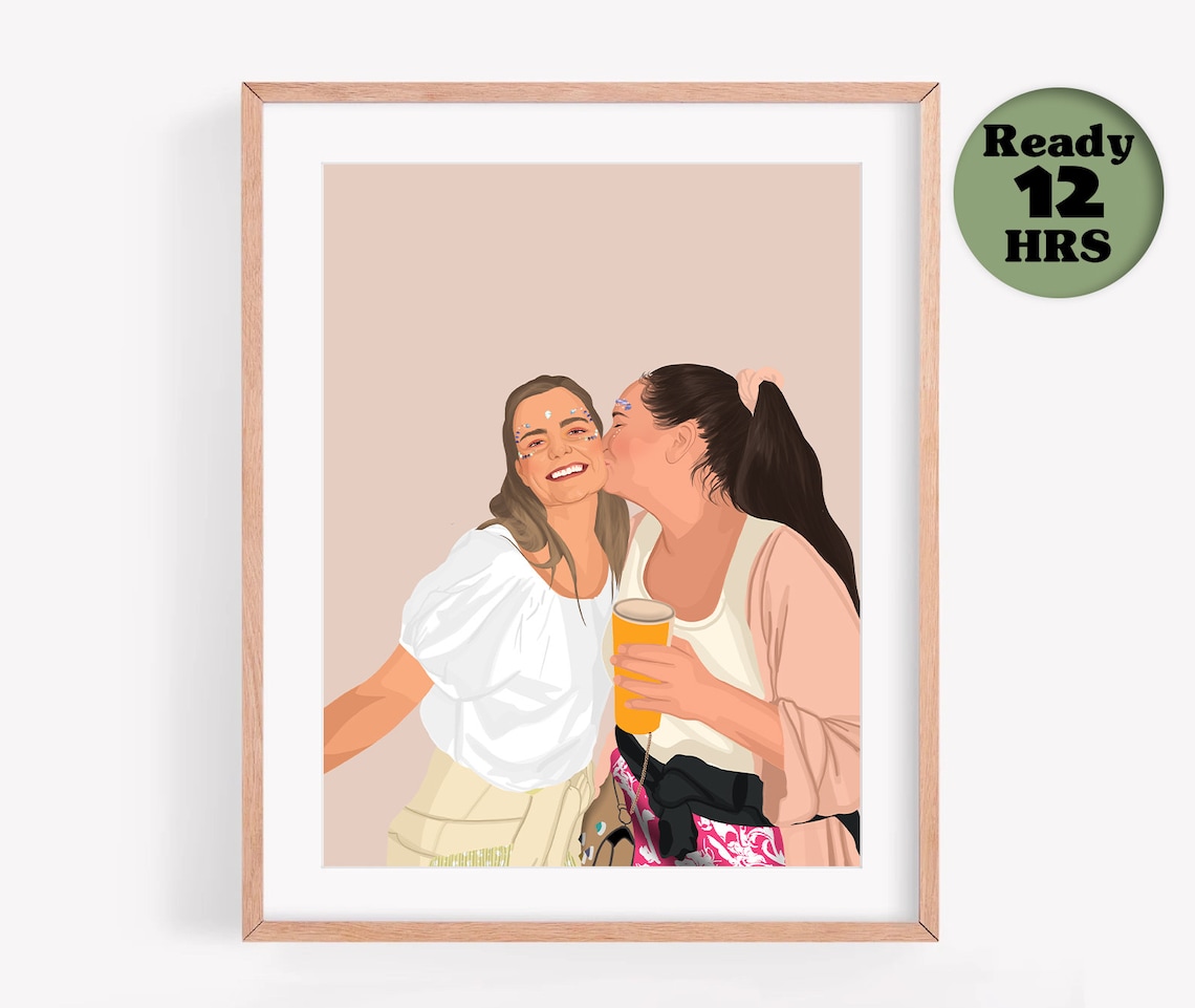 Custom Fun Festival Friends Portrait Beer Cup Cheek Kiss Poster