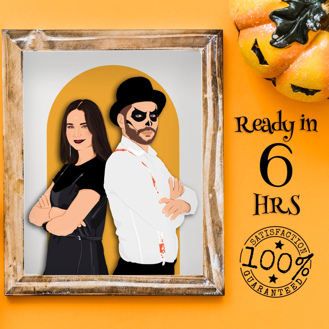 Custom Skull Makeup Couple Portrait Mustard Arch Halloween Poster