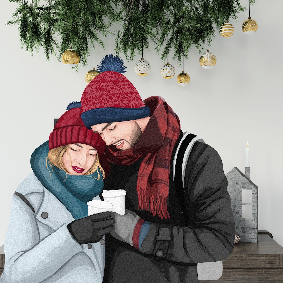 Cheerful Family Christmas Portrait With Santa Hat Tree Poster - Image 2