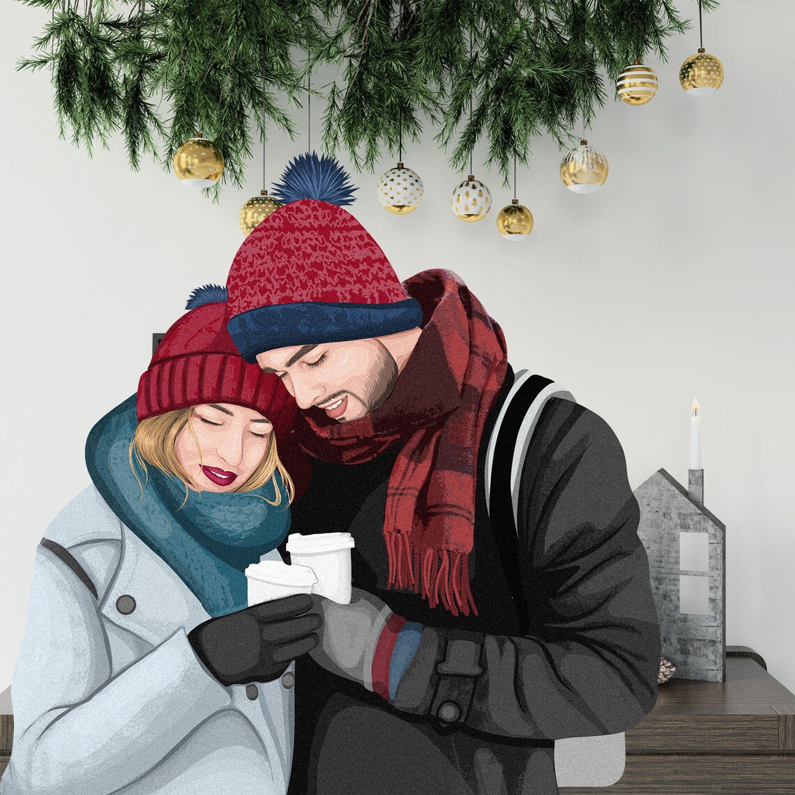 Faceless Portrait Christmas Drawing, Gift For Her - Image 2