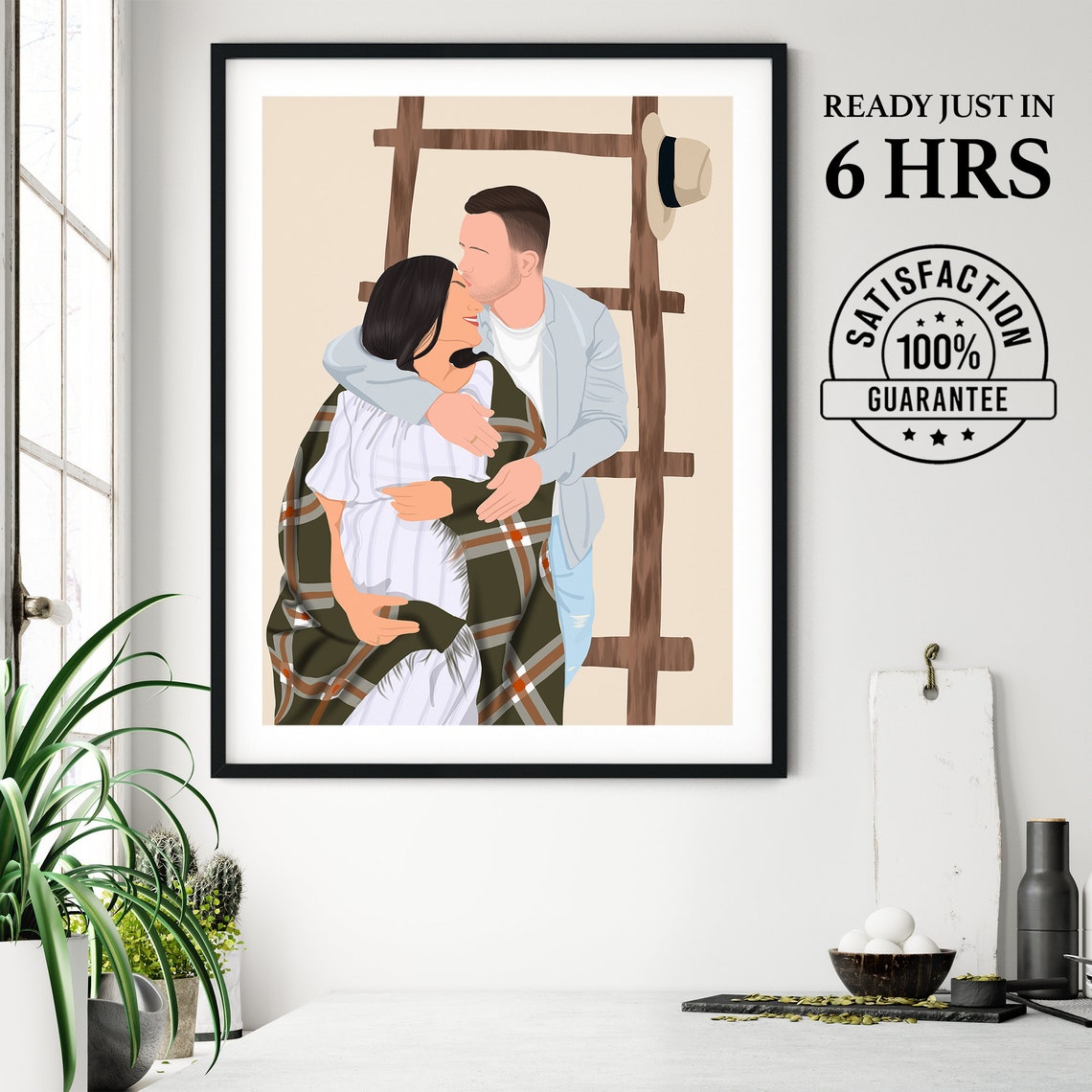 Couple Cuddling Under Plaid Blanket Rustic Faceless Portrait Poster