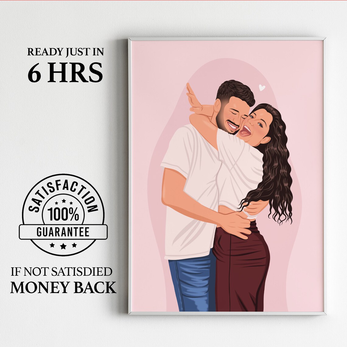 Playful Piggyback Hug Laughing Couple on Bright Pink Art Poster