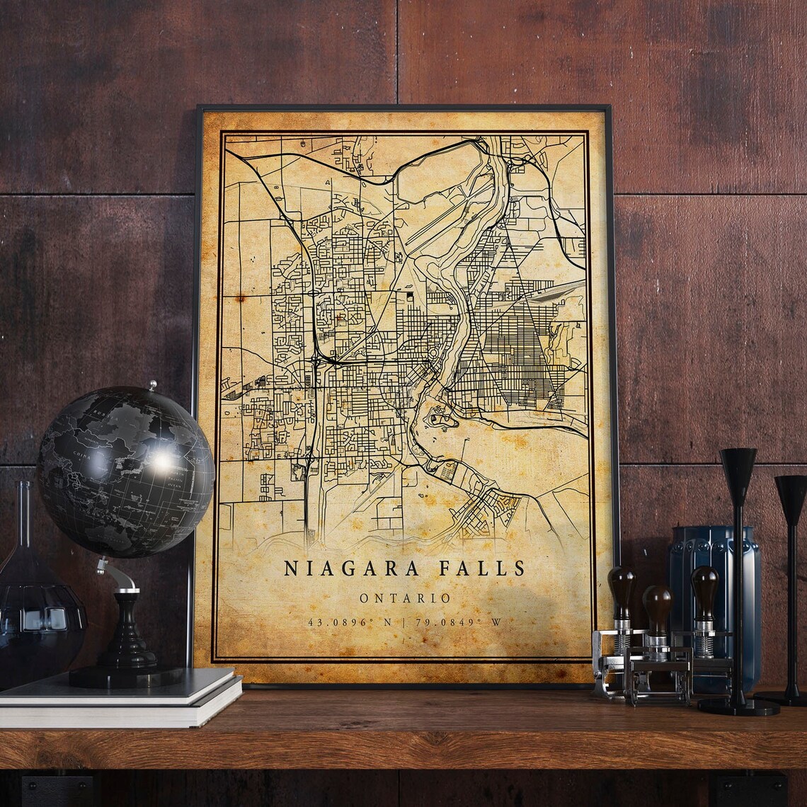 Niagara Falls Vintage Map Poster, Ontario Travel Print