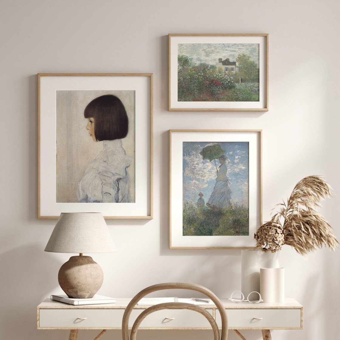 Vintage Girl Profile Portrait Antique Soft Neutral Figurative Art Poster - Image 2