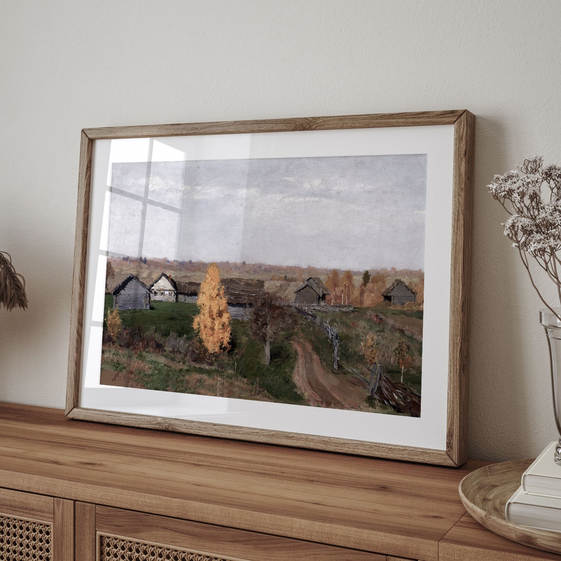 Autumn Log Cabin Village Golden Tree Vintage Farmhouse Painting Poster - Image 4