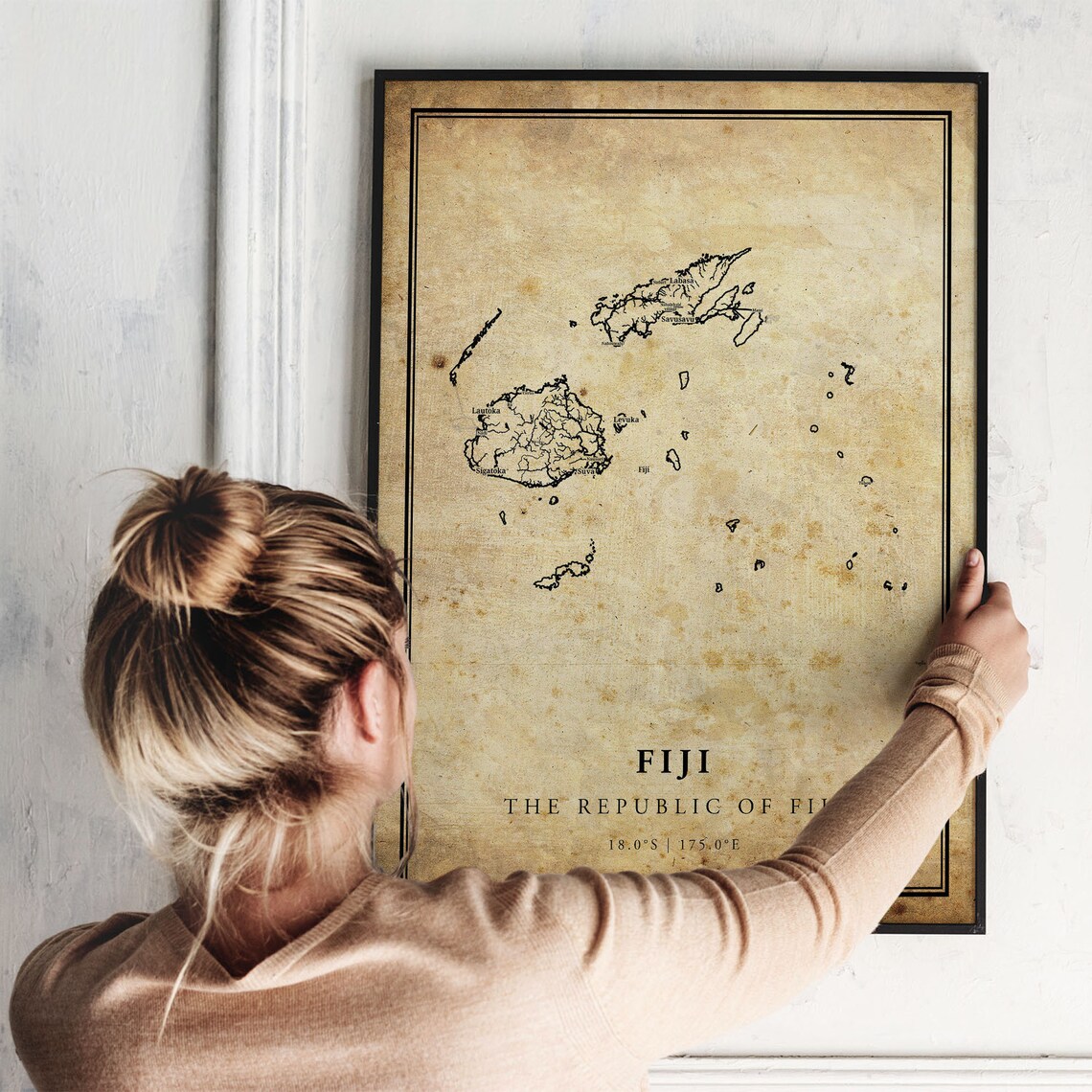 Fiji Vintage Map Poster Print, Country Decor - Image 2