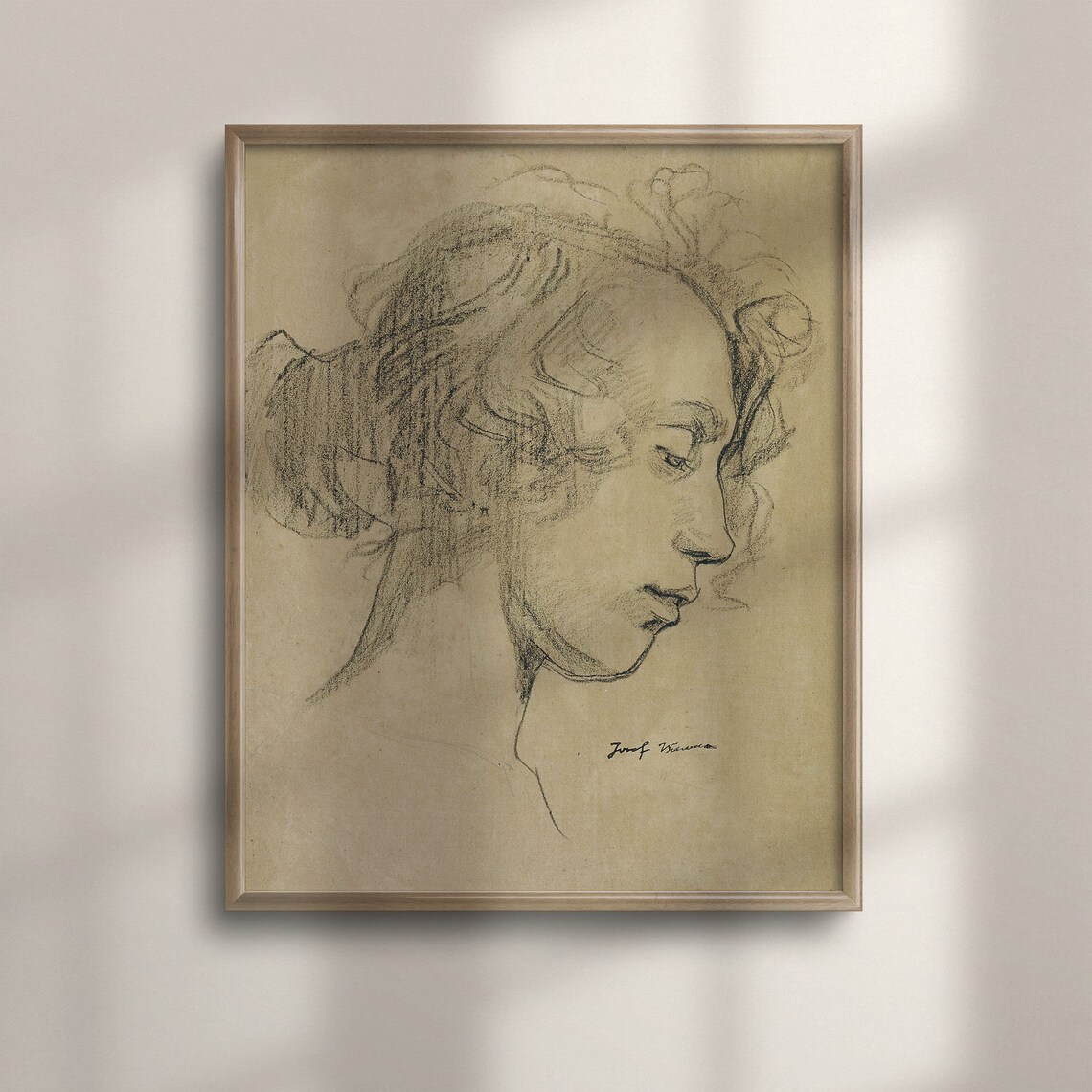 Signed Charcoal Head Study Of A Woman Profile Sketch Art Poster