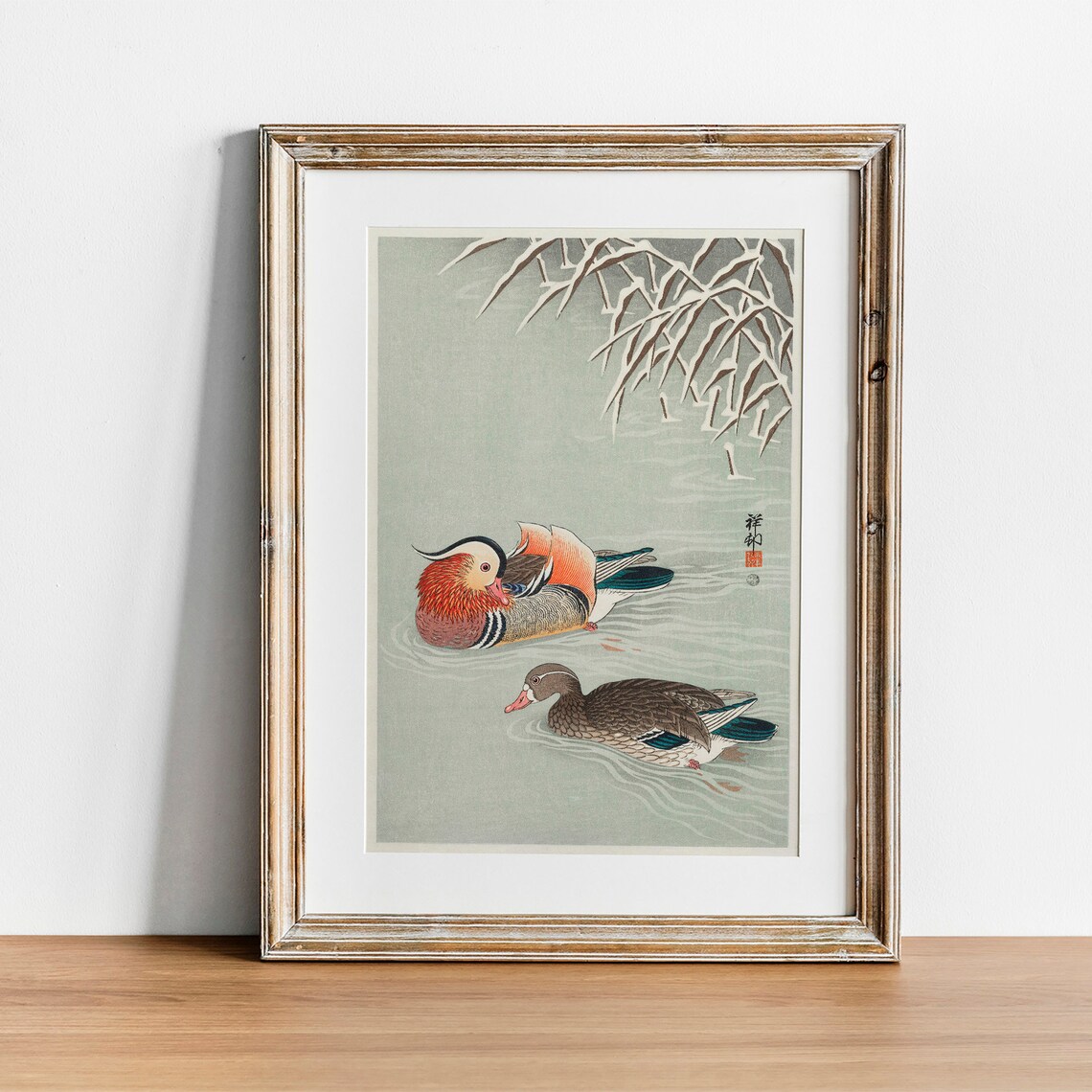 Mandarin Ducks Vintage Drawing Art Print