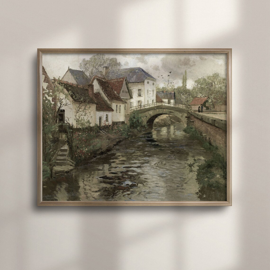 Rustic European Village Landscape Art Print, Belgium Canal