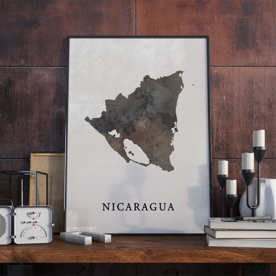 Nicaragua Vintage Style Map Print, Travel Poster