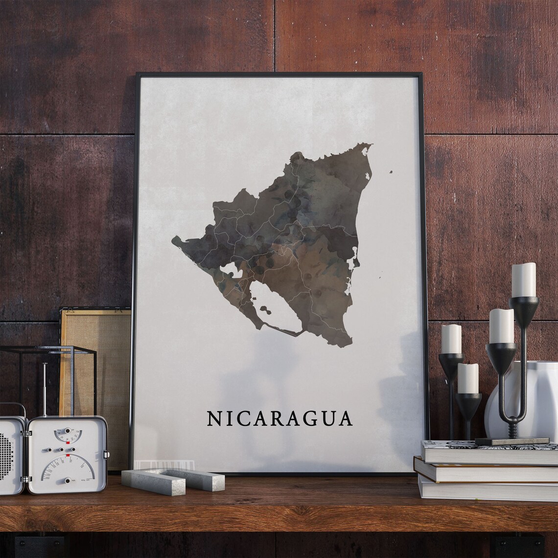 Nicaragua Vintage Style Map Print, Travel Poster