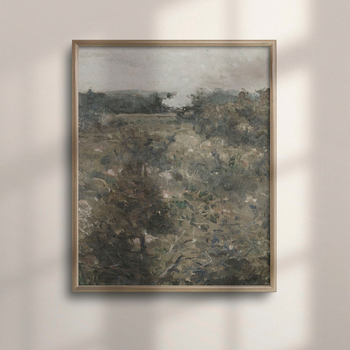 Tonal Impressionist Field Landscape Muted Grey Green Art Poster