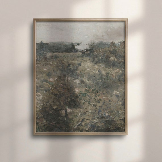 Vintage Farmhouse Decor Vertical Landscape Art Classic Country Painting Green Field With Train Artwork C16 1442
