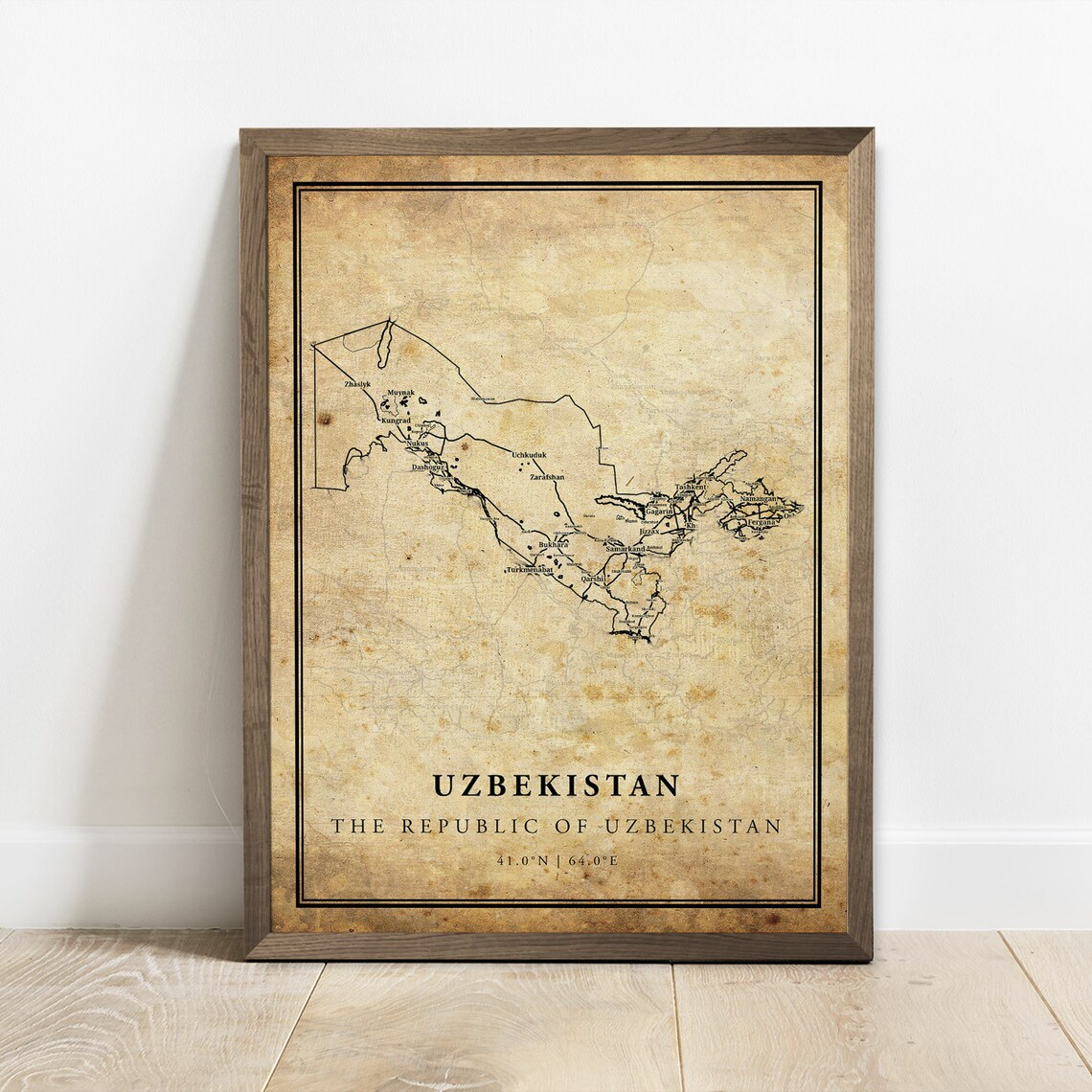 Uzbekistan Vintage Map Poster, Country Decor Art Print