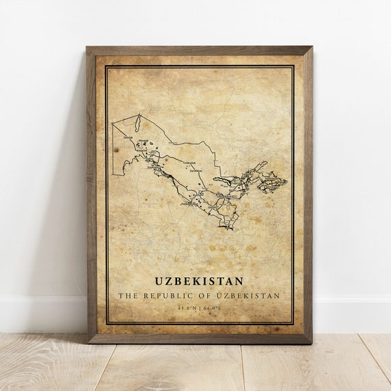 Uzbekistan Vintage Map Poster, Country Decor Art Print