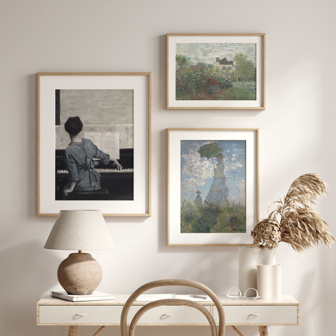 Woman Playing Piano Seen from Behind Muted Vintage Interior Painting Poster - Image 2