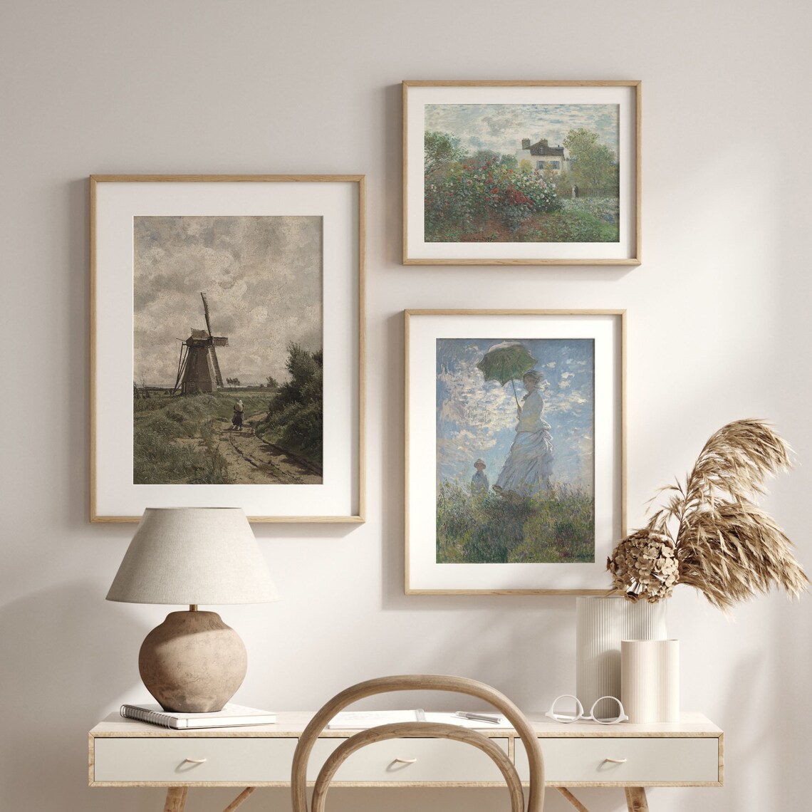 Vintage Windmill Country Landscape Cloudy Sky Antique Farm Art Poster - Image 2