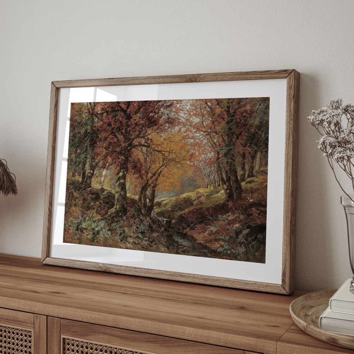 Autumn Forest Red Orange Foliage Woodland Stream Vintage Fall Painting Poster - Image 4