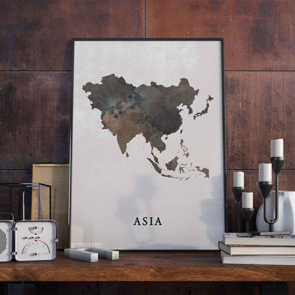 Asia Watercolor Continent Map Minimalist Modern Neutral Decor Poster