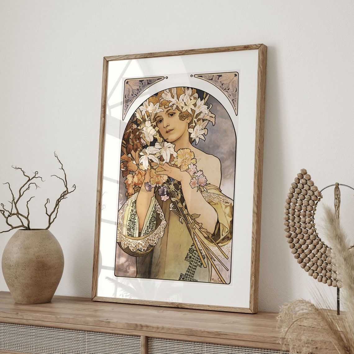 Alphonse Mucha Flower Woman with White Lilies Art Nouveau Poster - Image 4