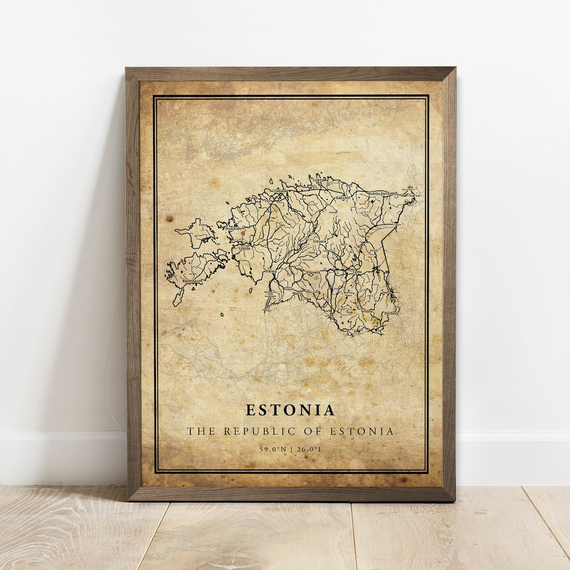 Estonia Republic Country Map Vintage Parchment Decor Wall Poster