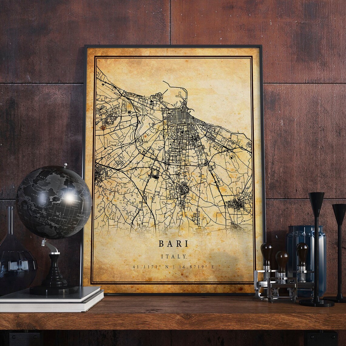 Bari Vintage Map Poster, Italy Travel Art Print