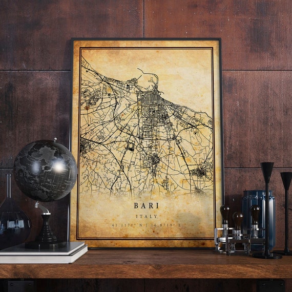 Bari Vintage Map Poster, Italy Travel Art Print