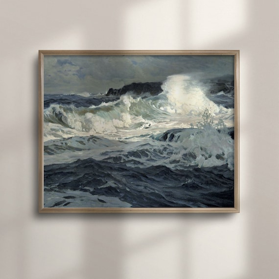 Crashing Ocean Waves on Rocky Shore Dramatic Seascape Poster