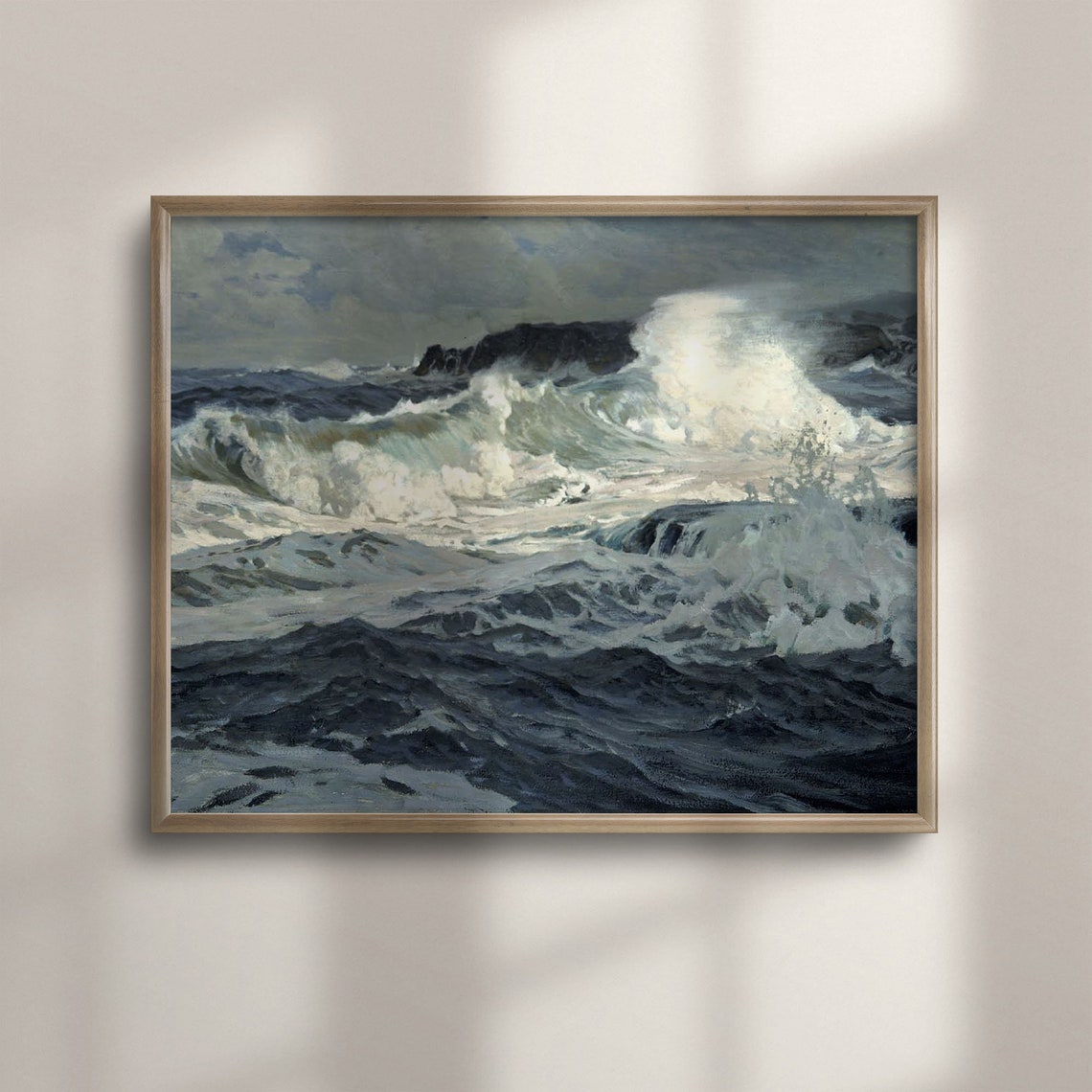 Crashing Ocean Waves on Rocky Shore Dramatic Seascape Poster