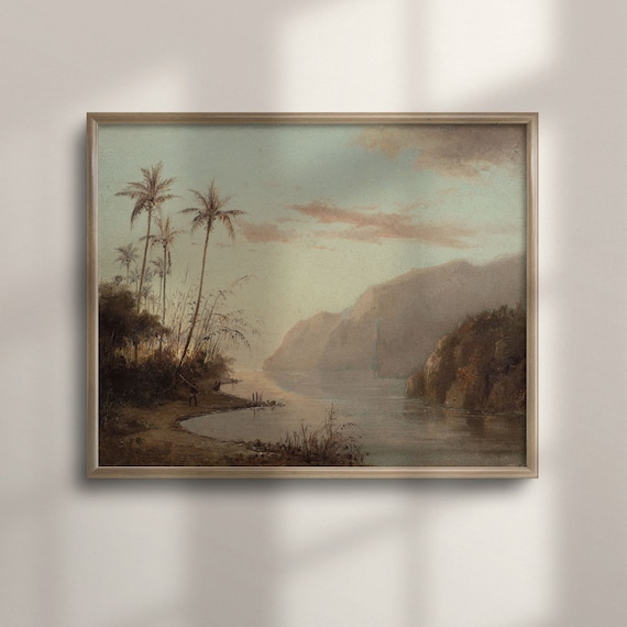 Rustic Tropical Wall Decor Warm Coastal Art Print Panoramic Landscape Muted Vintage Long Narrow Painting C16 253