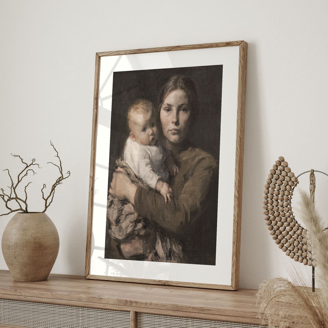 Vintage Oil Painting Of Mother And Child Antique Female Portrait Wall Art Vintage Nursery Decor Art Prints C16 1159 - Image 4