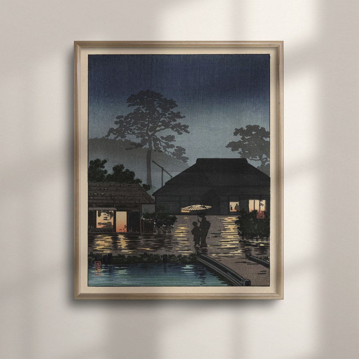 Tsuchiya Koitsu Long Spell of Rain Night Woodblock Art Poster