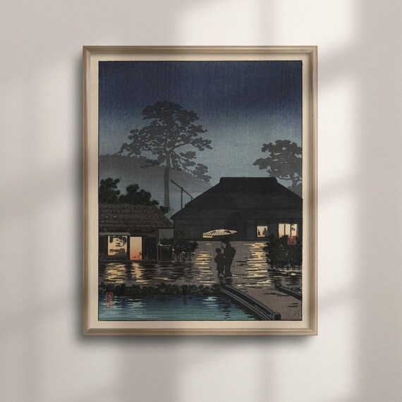 Tsuchiya Koitsu Long Spell of Rain Night Woodblock Art Poster