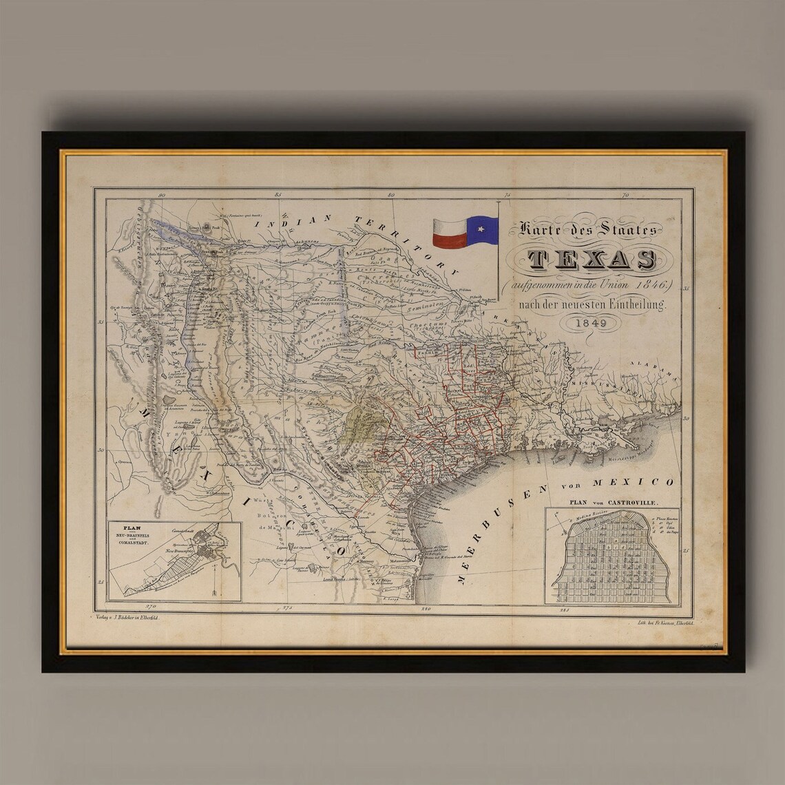 1849 Texas Map, Vintage Restoration Decor Art Print - Image 3