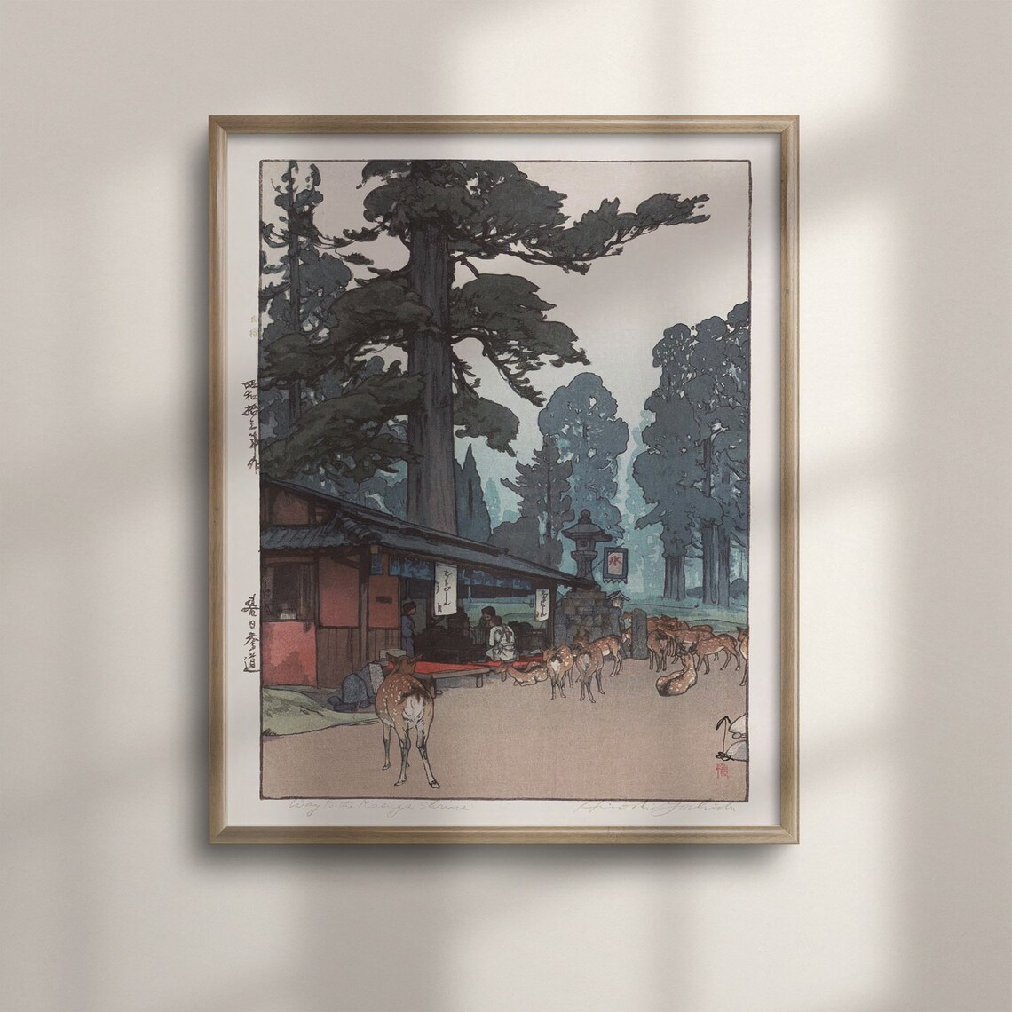 Way to the Kasuga Shrine Nara Deer Japanese Woodblock Style Poster