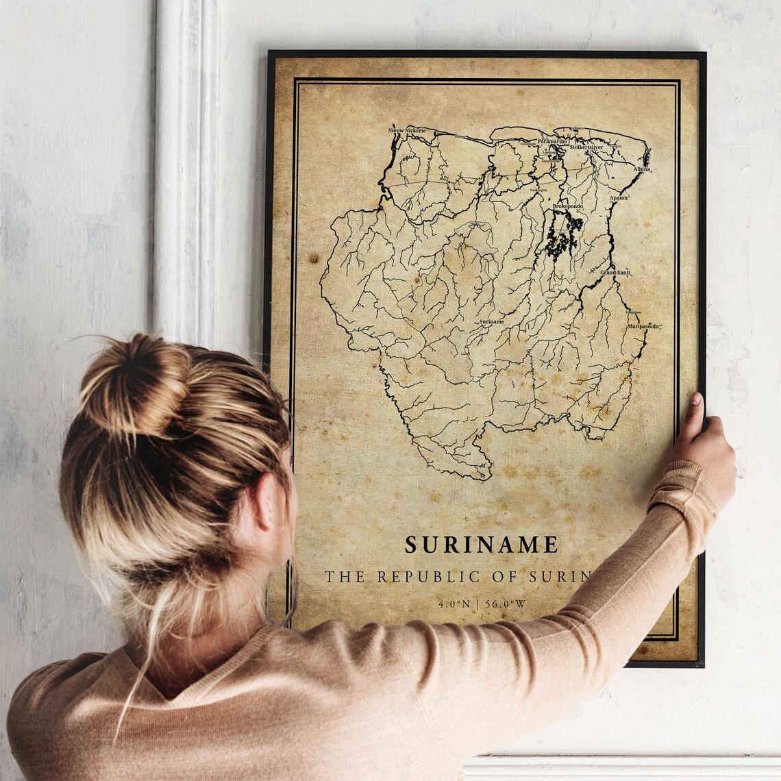 Suriname Street Map Vintage Country Road Map Aged Paper Art Poster - Image 2