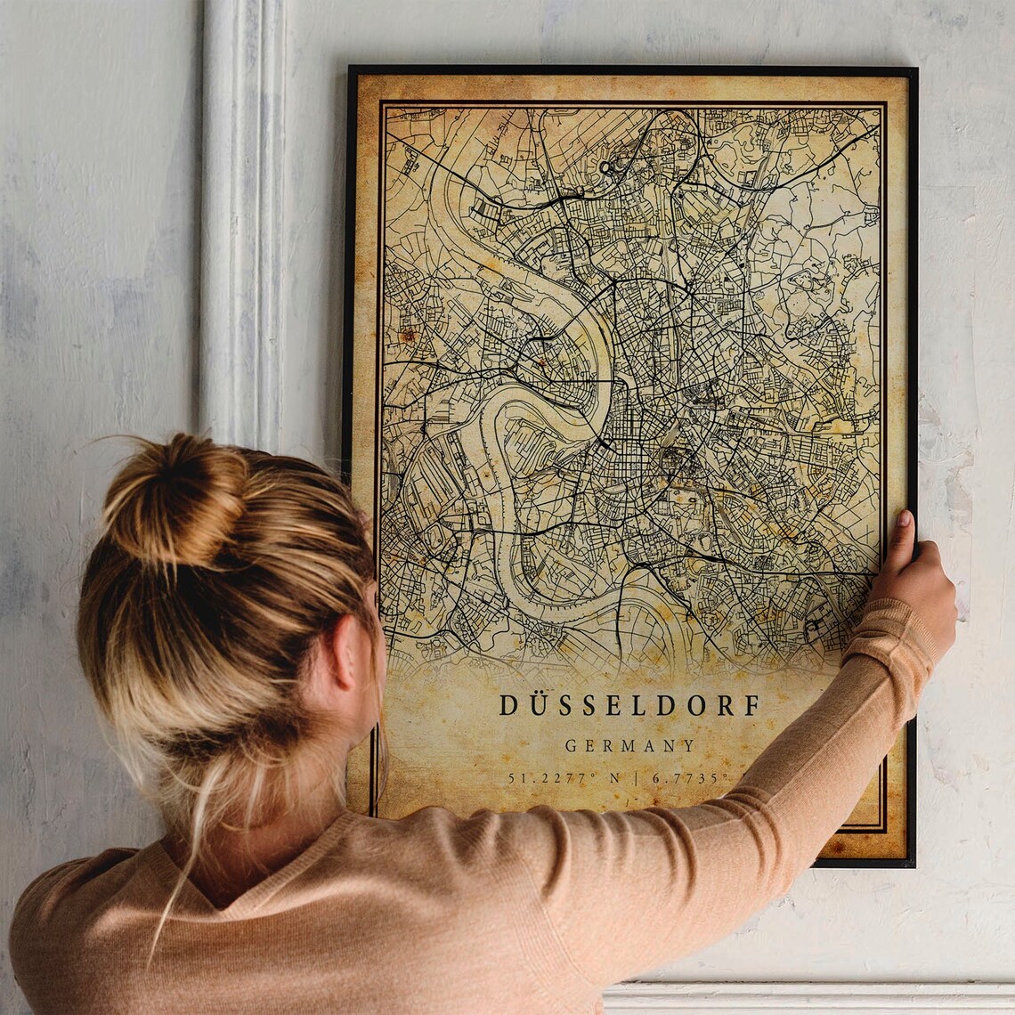 Dusseldorf Vintage Map Poster, Rustic Germany Travel Poster - Image 2