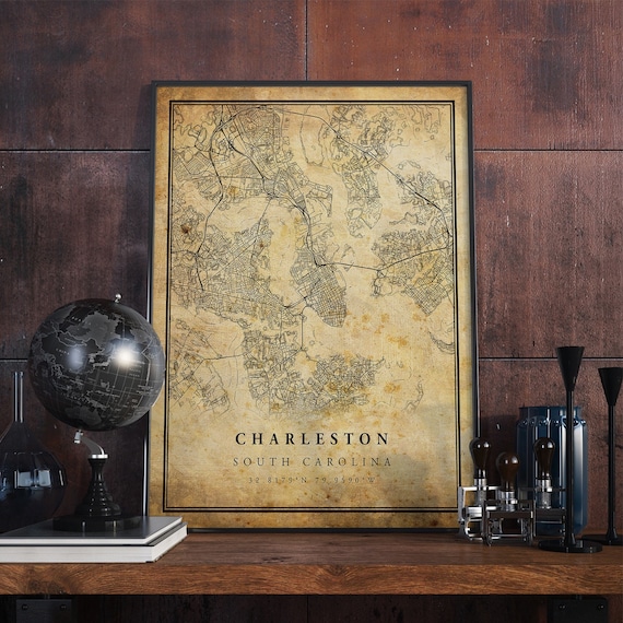Charleston Vintage Map Poster, Rustic South Carolina
