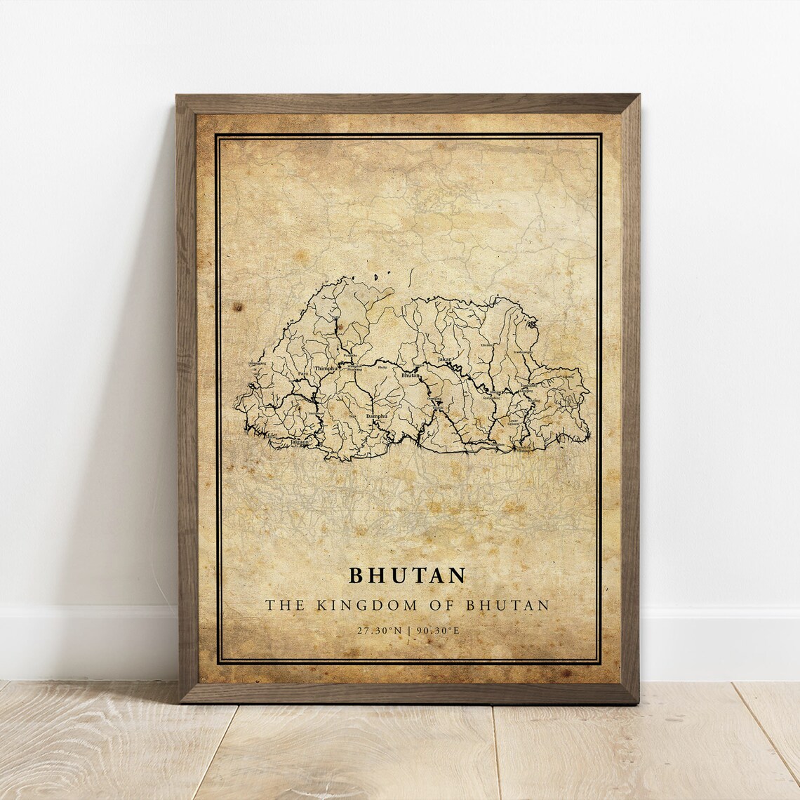 Bhutan Vintage Kingdom Map Himalayan Country Poster Art Decor