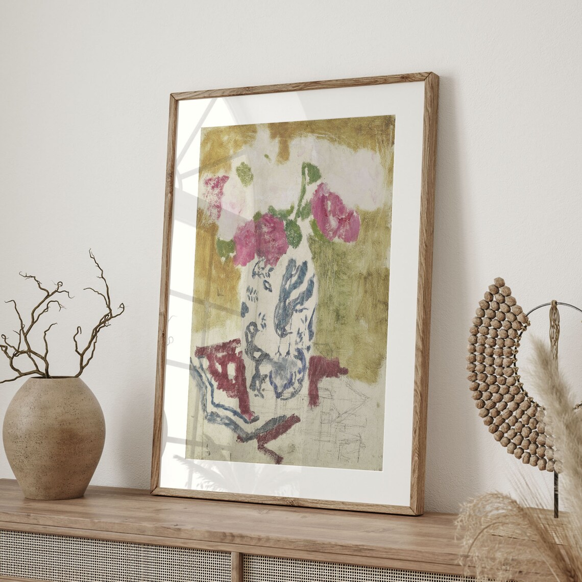 Pink Blossoms Blue White Porcelain Vase Impressionist Poster - Image 4