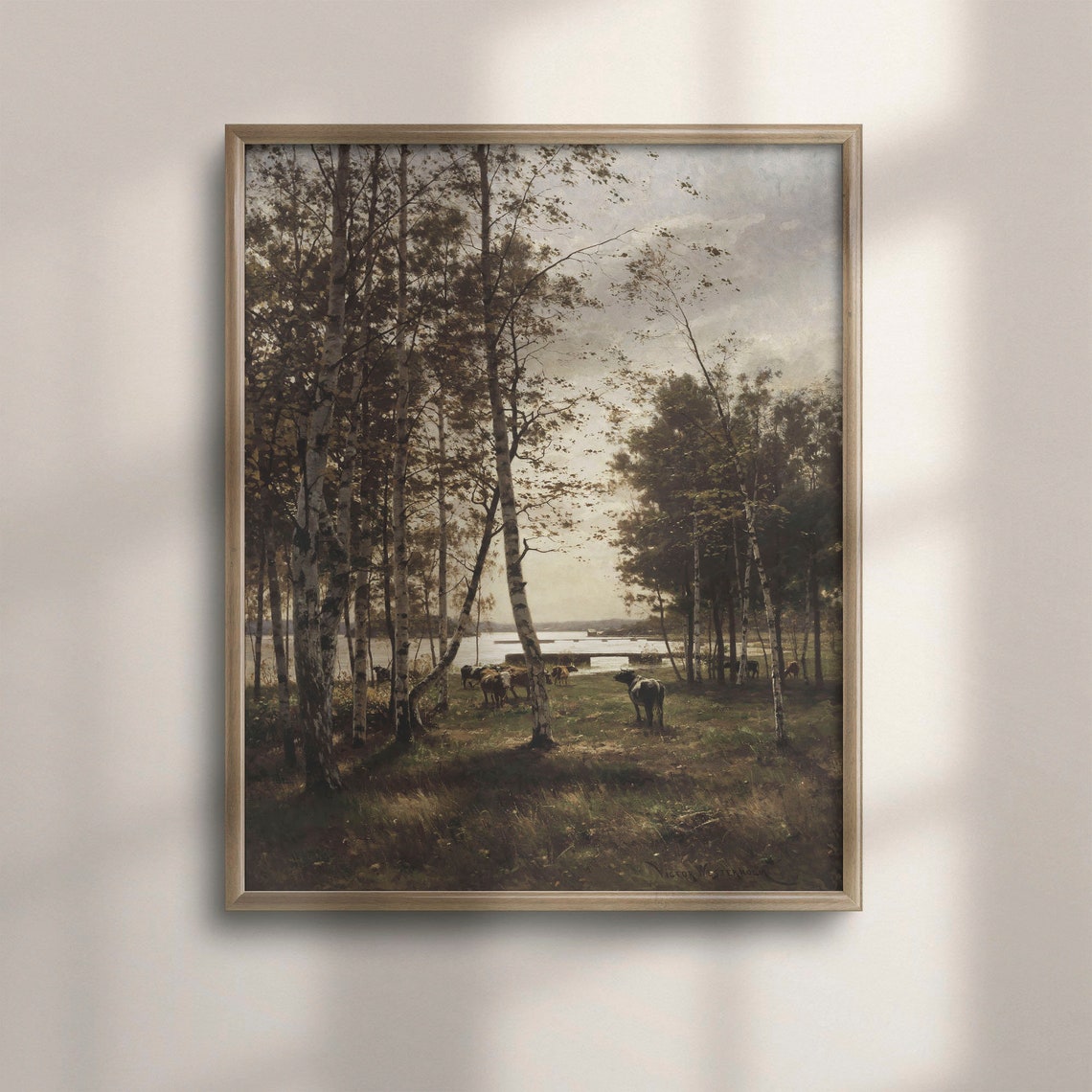 Cows In Birch Forest Vintage Riverside Pasture Antique Cattle Poster