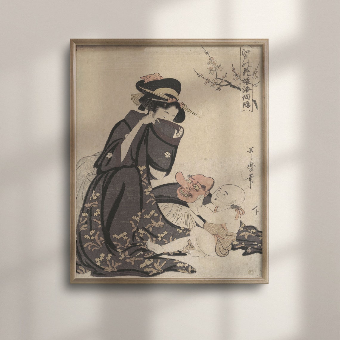 Kitagawa Utamaro Mother and Child Tengu Mask Ukiyo E Art Poster